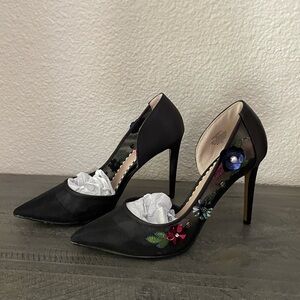 Betsey Johnson Black Heels with Floral Accents